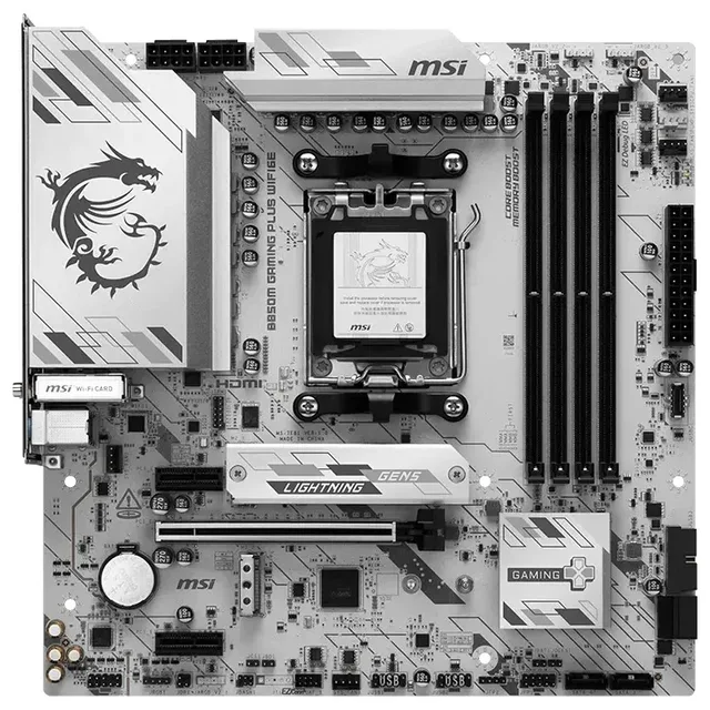 Placa-mãe MSI B850M GAMING PLUS WIFI6E, vista frontal, sem perspectiva