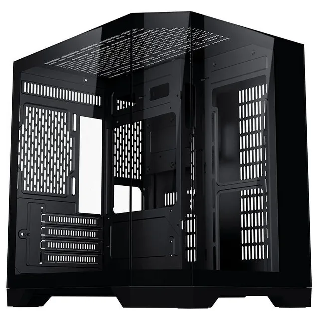 Gabinete Aigo Darkflash FT350 na cor preto, vista frontal e lateral