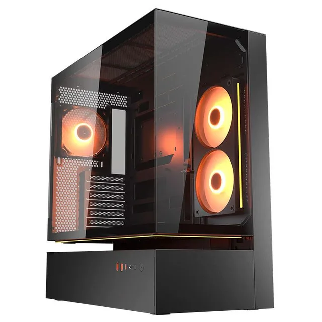 Gabinete Cougar CFV235, preto, vista frontal e lateral