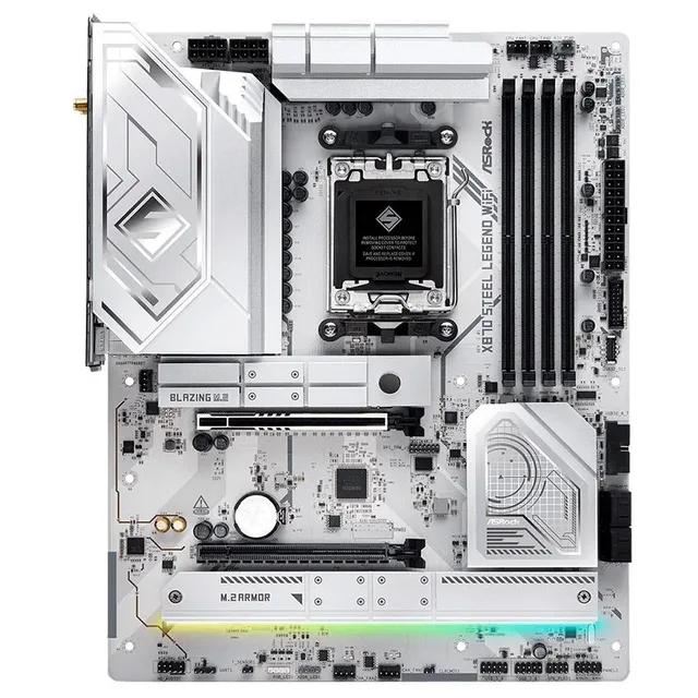 Placa-mãe ASRock X870 Steel Legend WiFi, vista frontal, sem perspectiva