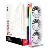Placa de vídeo XFX Radeon RX 9070 XT Mercury White OC Magnetic Air Edition 16 GB, 16 GB, vista frontal das ventoinhas
