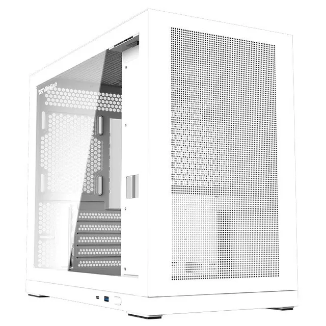 Gabinete Aigo Darkflash DS210 na cor branco, vista frontal e lateral