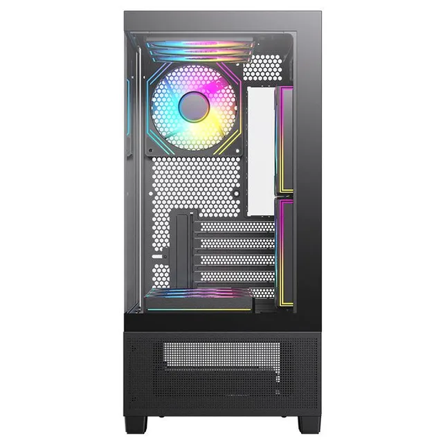 Gabinete Acegeek Echo Mini, preto, vista frontal e lateral