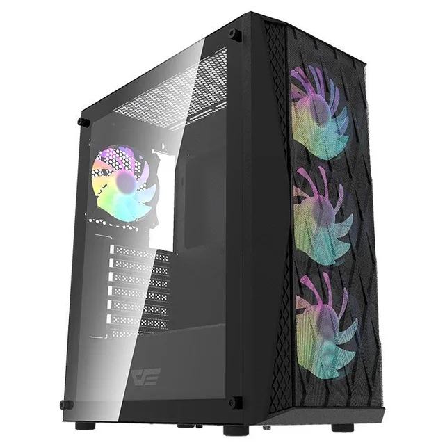 Gabinete Aigo DarkFlash DK352 Mesh na cor preto, vista frontal e lateral