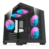 Gabinete Aigo Darkflash Durin D275M na cor preto, vista frontal e lateral