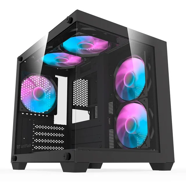 Gabinete Aigo Darkflash Durin D275M na cor preto, vista frontal e lateral