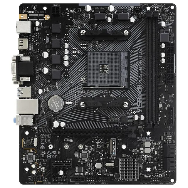 Placa-mãe ASRock B550M-HDV, vista frontal, sem perspectiva